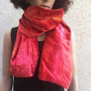 Amazing red flame velvet scarf w/ pink & orange
